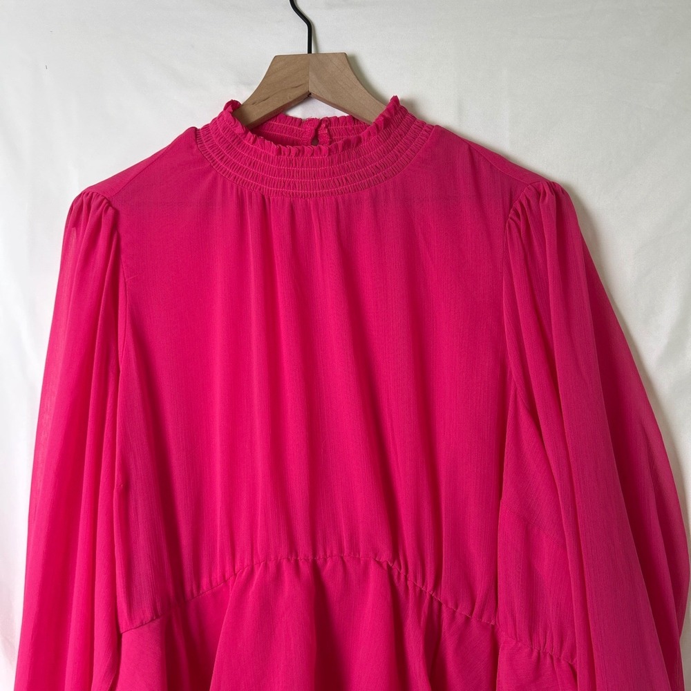 Torrid Womens Smocked Mock Neck Tiered Ruffle Peplum Blouse Size 2X Hot Pink - Picture 3 of 11